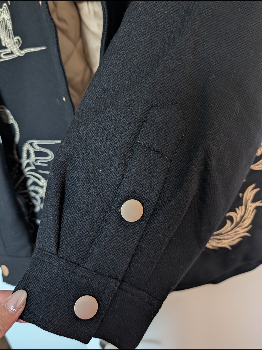Rose Studio By Guopei-Embroidered Black Jacket with Beige Dragon Motif - Picture 10 of 12